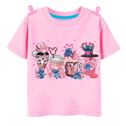T-Shirt Fille Stitch et Angel