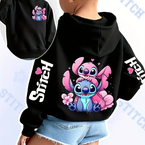 Pull noir Stitch et angel pour Fille
