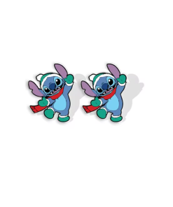 Boucles d’oreilles Stitch Noël avec écharpe rouge et bonnet