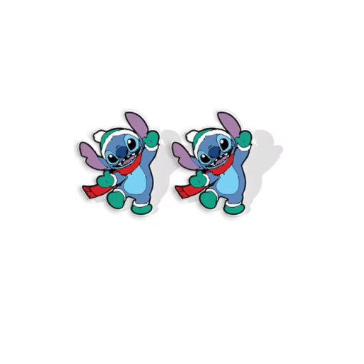 Boucles d’oreilles Stitch Noël avec écharpe rouge et bonnet