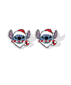 Boucles d’oreilles Stitch Noël tenant une canne de sucre d’orge