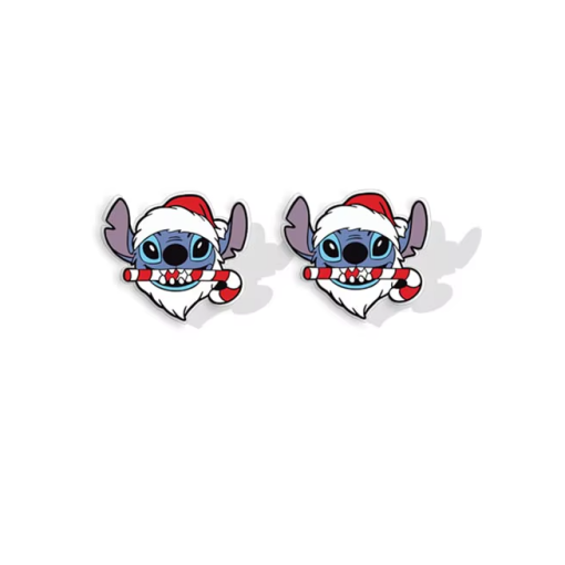 Boucles d’oreilles Stitch Noël tenant une canne de sucre d’orge