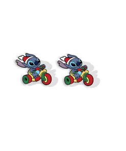 Boucles d’oreilles Stitch Noël sur trottinette verte et rouge