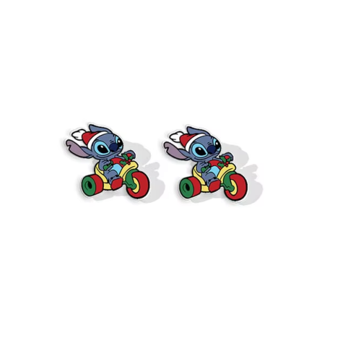 Boucles d’oreilles Stitch Noël sur trottinette verte et rouge