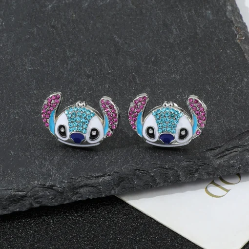 boucles d'oreilles clous pour fille tête de stitch