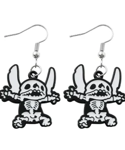 Boucles d’oreilles Stitch Halloween squelette noir et blanc