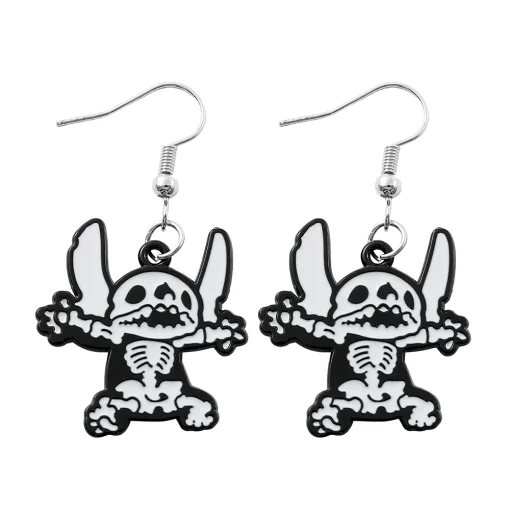 Boucles d’oreilles Stitch Halloween squelette noir et blanc