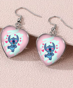Boucles d’oreilles Stitch cœur romantique rose et bleu