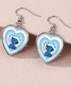 Boucles d'oreilles Stitch coeur blanc et bleu