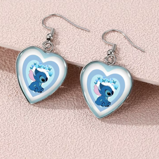 Boucles d'oreilles Stitch coeur blanc et bleu