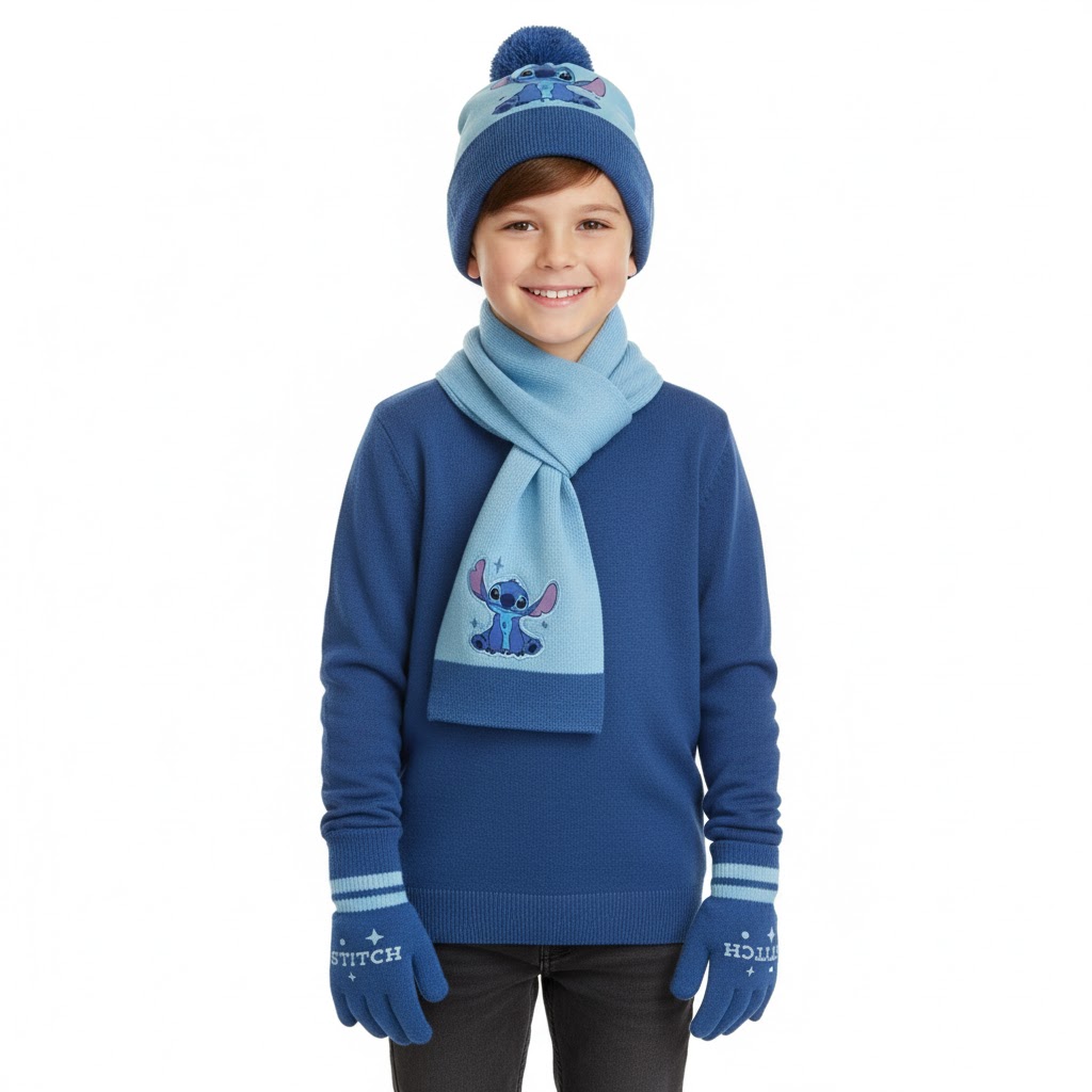 Bonnet Echarpe Stitch 5 Bonnet Echarpe Stitch Bleu porté par un garçon