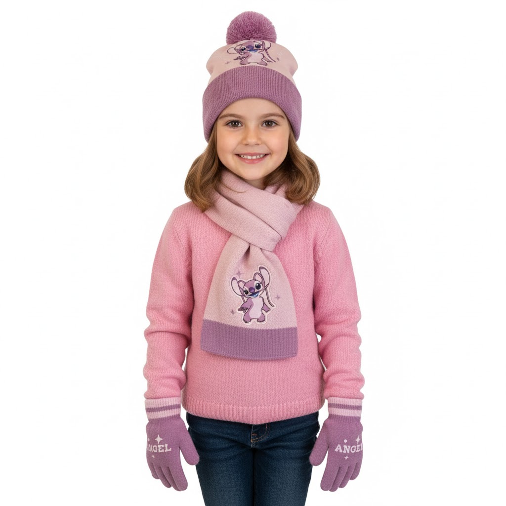 Bonnet Echarpe Stitch 6 Bonnet Echarpe Stitch Rose porté par une fille