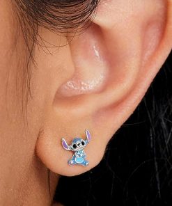 Boucle d'Oreille Stitch Clou bleu